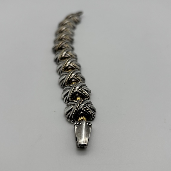 Vintage Premier Designs Silver Plated Gold Plated Chunky X Links Bracelet Marked - Picture 5 of 16